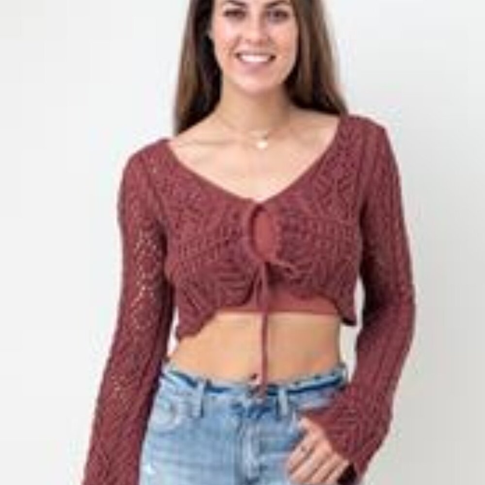 NWT ISLA Juniper Blu Long Sleeve Crochet Stitch Cardigan L